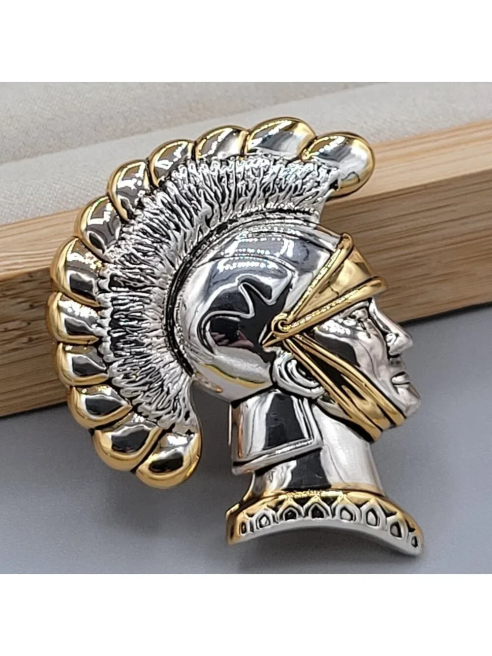 Two Tone Trojan Soldier Brooch Pendant C Clasp By Best Vintage 1990s